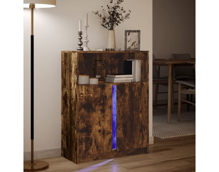 Sonata H Сайдборд с LED, опушен дъб, 77x34x100 см, инженерно дърво Sonata H Сайдборд с LED, опушен дъб, 77x34x100 см, инженерно дърво