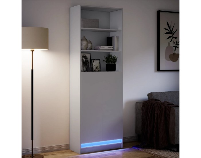 Sonata H Висок шкаф с LED, бял, 69x32,5x200 см, инженерно дърво