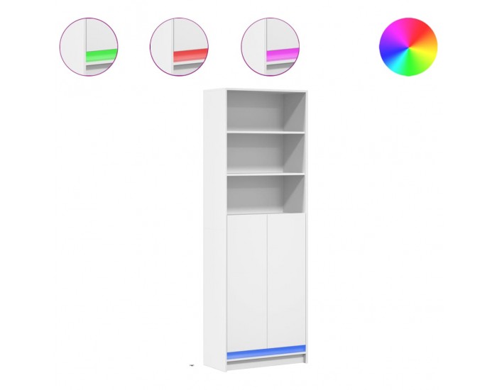 Sonata H Висок шкаф с LED, бял, 69x32,5x200 см, инженерно дърво