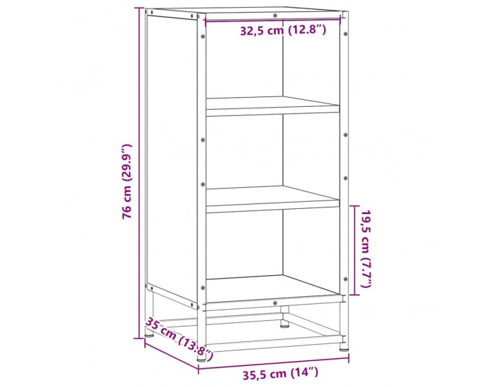 Sonata H Сайдборд, черен, 35,5x35x76 см, инженерно дърво и метал