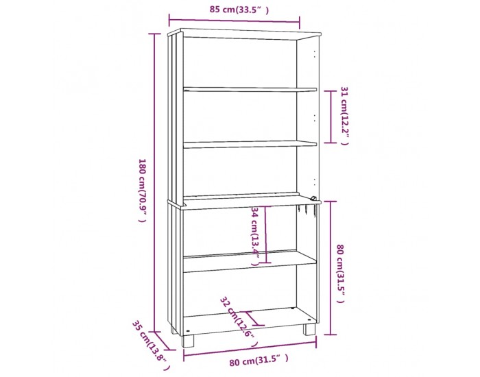 Sonata H Висок шкаф HAMAR, борово дърво масив, меденокафяв