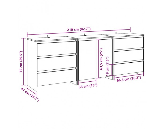 Sonata H 3 броя бюфет Artisan Oak Engineered Wood