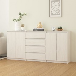 Sonata H Странични шкафове, 3 бр, бели, борова дървесина масив - Шкафове, Витрини, Модулни секции