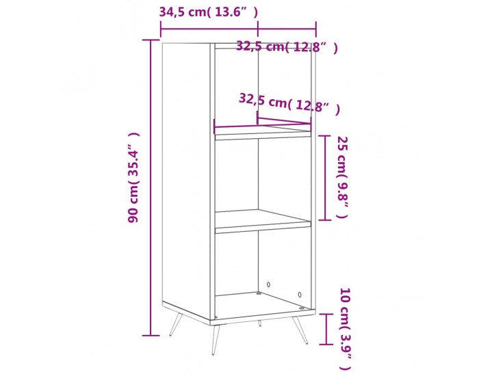 Sonata H Шкаф с рафтове, бял гланц, 34,5x32,5x90 см, инженерно дърво