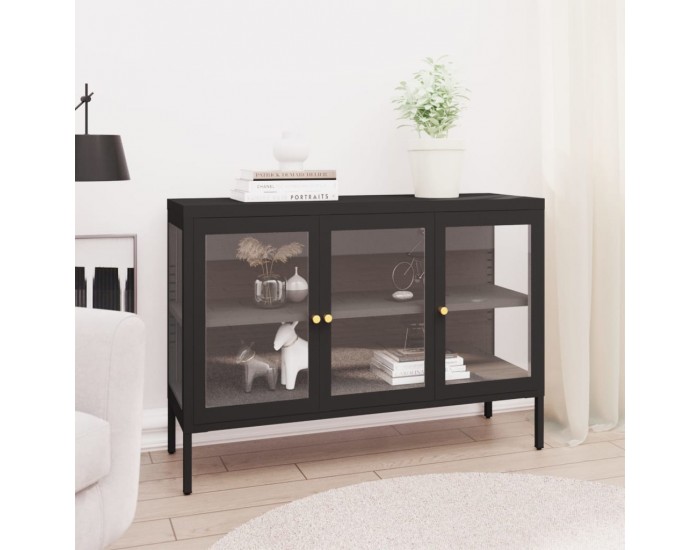 Sonata H Бюфет, черен, 105x35x70 см, стомана и стъкло
