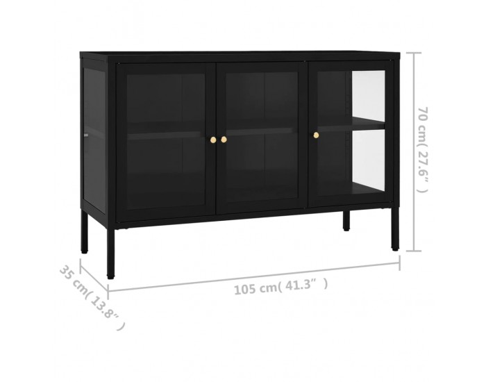 Sonata H Бюфет, черен, 105x35x70 см, стомана и стъкло