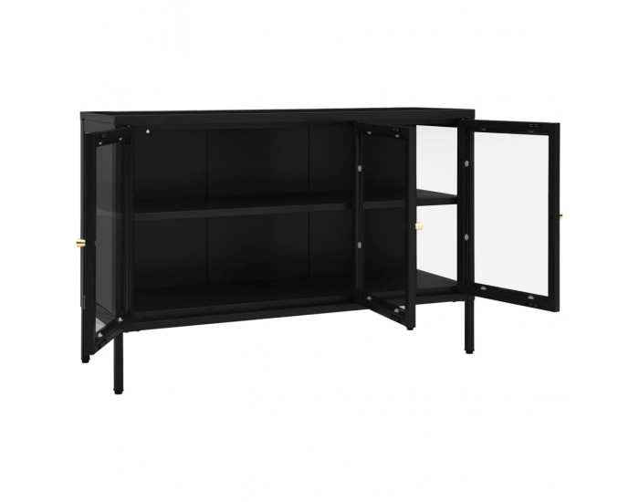 Sonata H Бюфет, черен, 105x35x70 см, стомана и стъкло