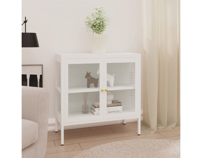 Sonata H Бюфет, бял, 70x35x70 см, стомана и стъкло