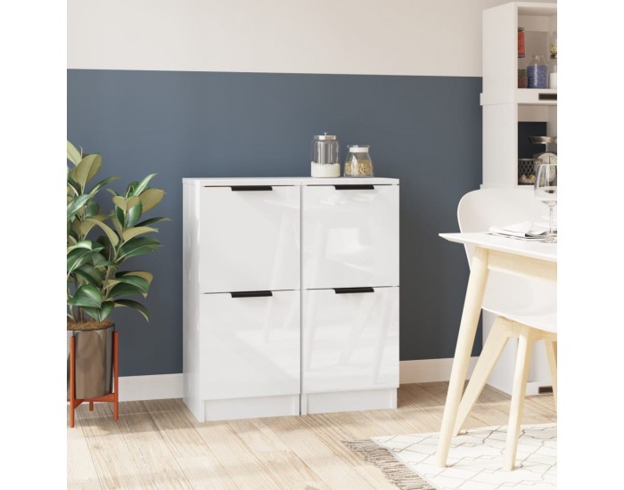 Sonata H Сайдборди, 2 бр, бял гланц, 30x30x70 см, инженерно дърво