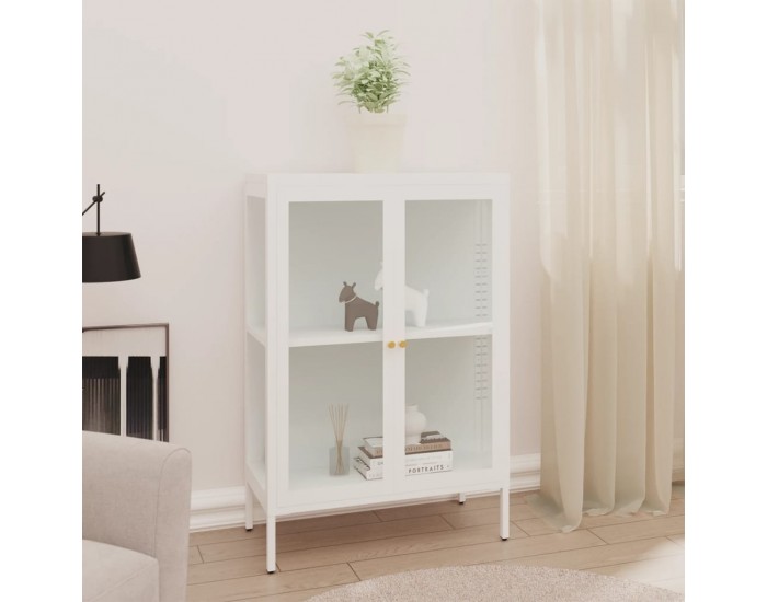 Sonata H Бюфет, бял, 75x35x105 см, стомана и стъкло