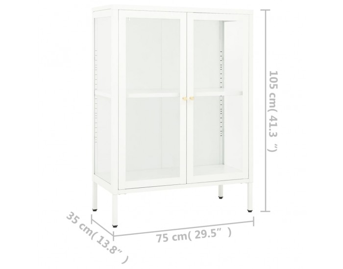 Sonata H Бюфет, бял, 75x35x105 см, стомана и стъкло