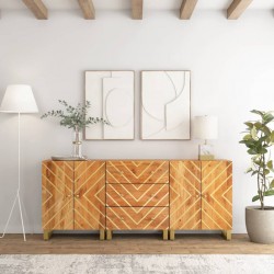 Sonata H Странични шкафове 3 бр кафяво и черно 60x33,5x75 см манго масив - Шкафове, Витрини, Модулни секции
