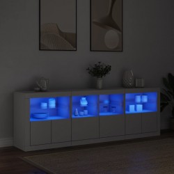 Sonata H Сайдборд с LED светлини, бял, 202x37x67 см - Шкафове, Витрини, Модулни секции