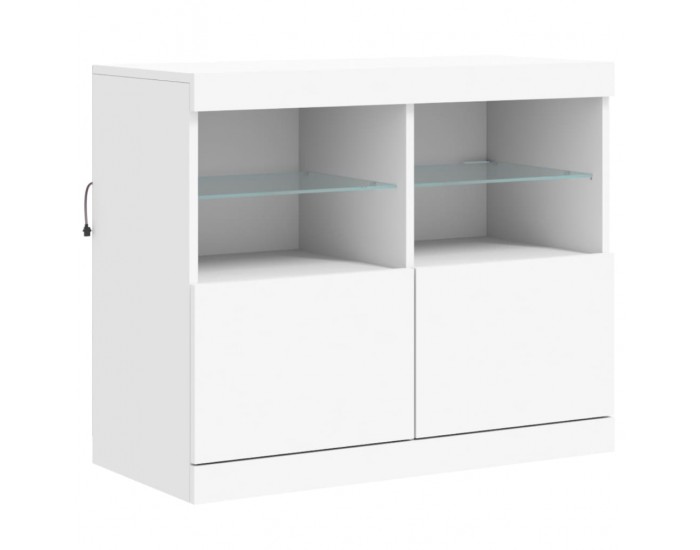 Sonata H Сайдборд с LED светлини, бял, 202x37x67 см