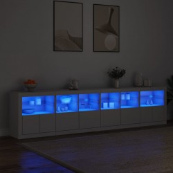 Sonata H Сайдборд с LED светлини, бял, 283x37x67 см - Шкафове, Витрини, Модулни секции