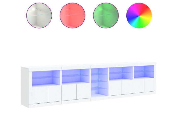 Sonata H Сайдборд с LED светлини, бял, 283x37x67 см Sonata H Сайдборд с LED светлини, бял, 283x37x67 см