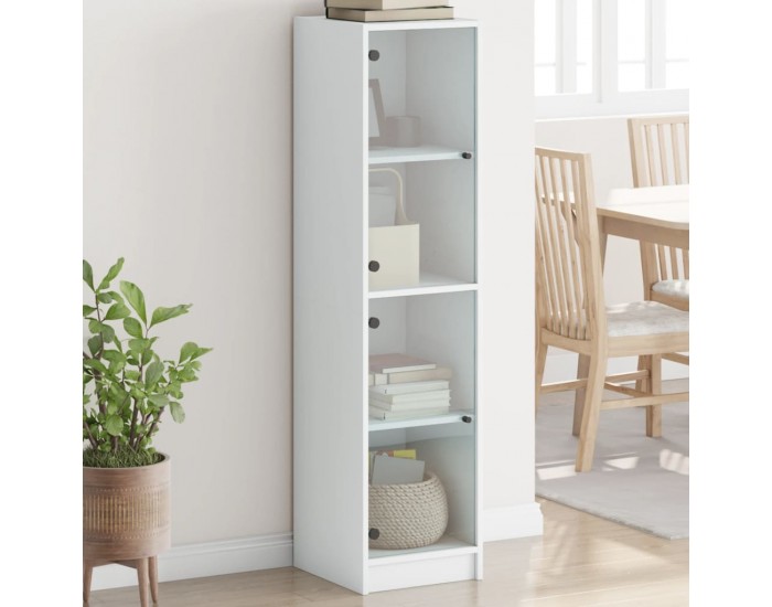 Sonata H Висок шкаф със стъклени врати, бял, 35x37x142 см