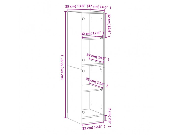 Sonata H Висок шкаф със стъклени врати, бял, 35x37x142 см