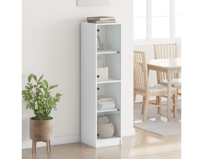 Sonata H Висок шкаф със стъклени врати, бял, 35x37x142 см