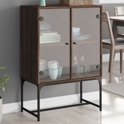 Sonata H Страничен шкаф със стъклени врати, кафяв дъб, 69x37x100 см - Шкафове, Витрини, Модулни секции