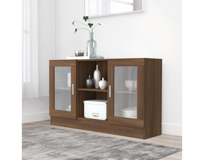 Sonata H Шкаф витрина, кафяв дъб, 120x30,5x70 см, инженерно дърво
