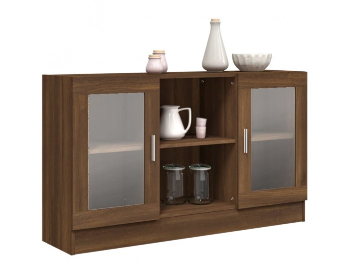 Sonata H Шкаф витрина, кафяв дъб, 120x30,5x70 см, инженерно дърво