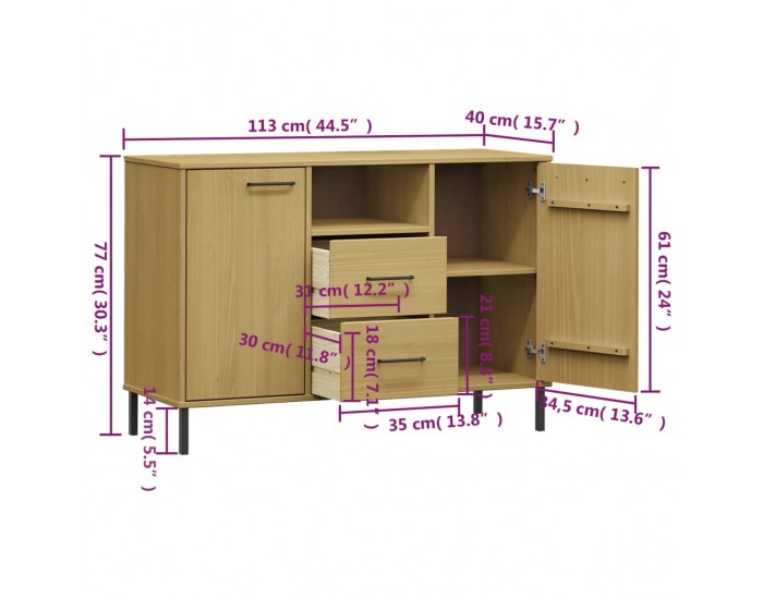 Sonata H Бюфет с метални крака кафява 113x40x77 см масивно дърво OSLO Sonata H Бюфет с метални крака кафява 113x40x77 см масивно дърво OSLO