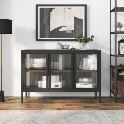 Sonata H Сайдборд, черен, 105x35x70 см, стъкло и стомана - Шкафове, Витрини, Модулни секции