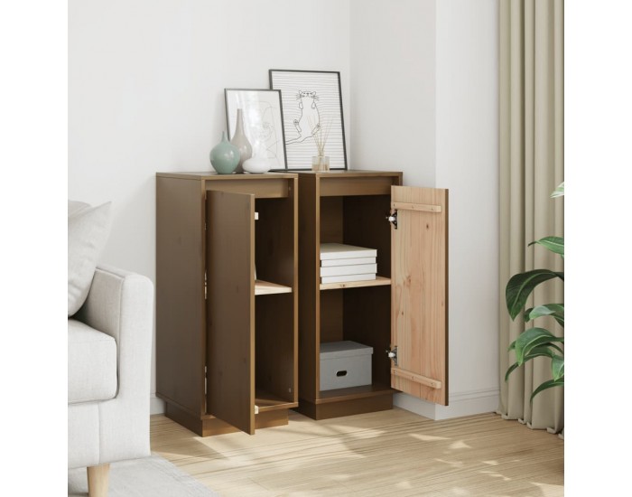 Sonata H Сайдборди, 2 бр, меденокафяви, 31,5x34x75 см, бор масив