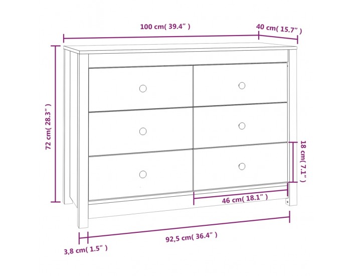 Sonata H Страничен шкаф бял 100x40x72 см борово дърво масив Sonata H Страничен шкаф бял 100x40x72 см борово дърво масив