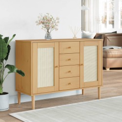 Sonata H Сайдборд SENJA, ратанова визия, 112x40x80 см, бор масив - Шкафове, Витрини, Модулни секции