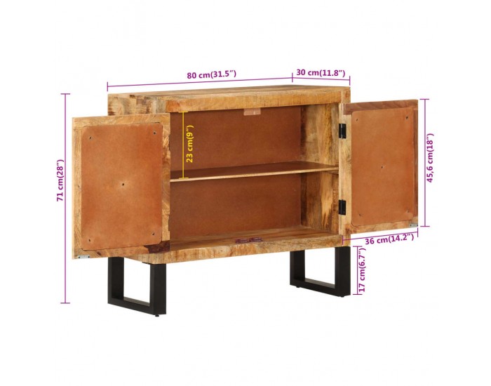 Sonata H Бюфет 80x30x71 см грубо мангово дърво масив и метал