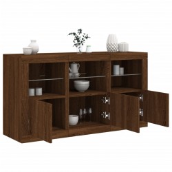 Sonata H Сайдборд с LED светлини, кафяв дъб, 123x37x67 см - Шкафове, Витрини, Модулни секции
