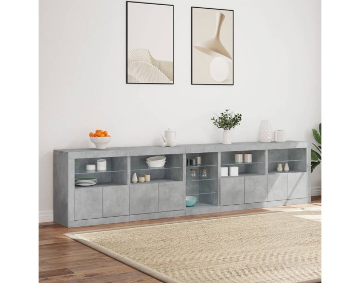 Sonata H Сайдборд с LED светлини, бетонно сив, 283x37x67 см Sonata H Сайдборд с LED светлини, бетонно сив, 283x37x67 см