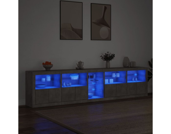 Sonata H Сайдборд с LED светлини, бетонно сив, 283x37x67 см Sonata H Сайдборд с LED светлини, бетонно сив, 283x37x67 см