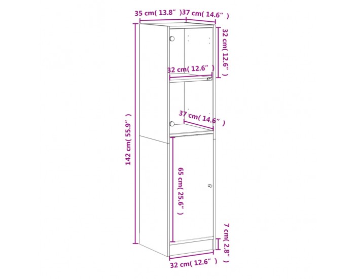 Sonata H Висок шкаф със стъклени врата, бетонно сив, 35x37x142 см