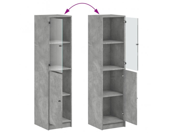 Sonata H Висок шкаф със стъклени врата, бетонно сив, 35x37x142 см