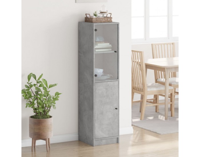 Sonata H Висок шкаф със стъклени врата, бетонно сив, 35x37x142 см