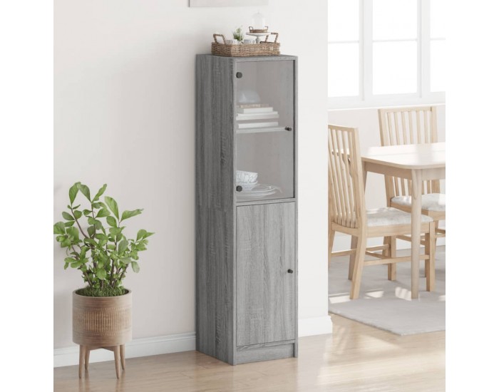 Sonata H Висок шкаф със стъклени врата, сив сонома, 35x37x142 см