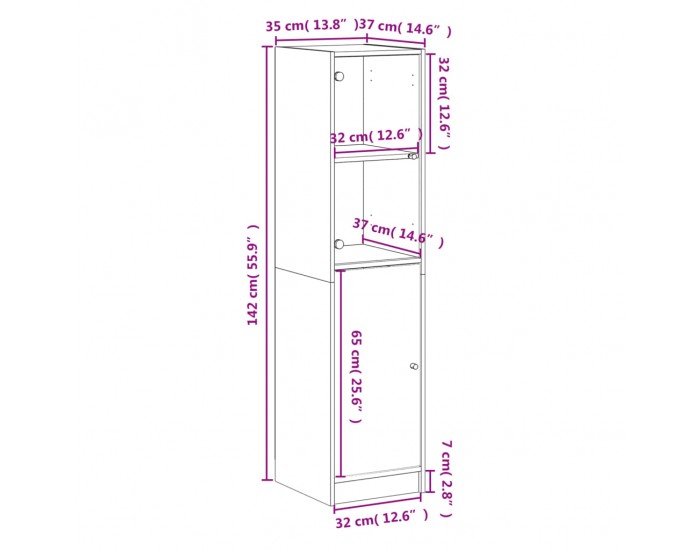 Sonata H Висок шкаф със стъклени врата, сив сонома, 35x37x142 см