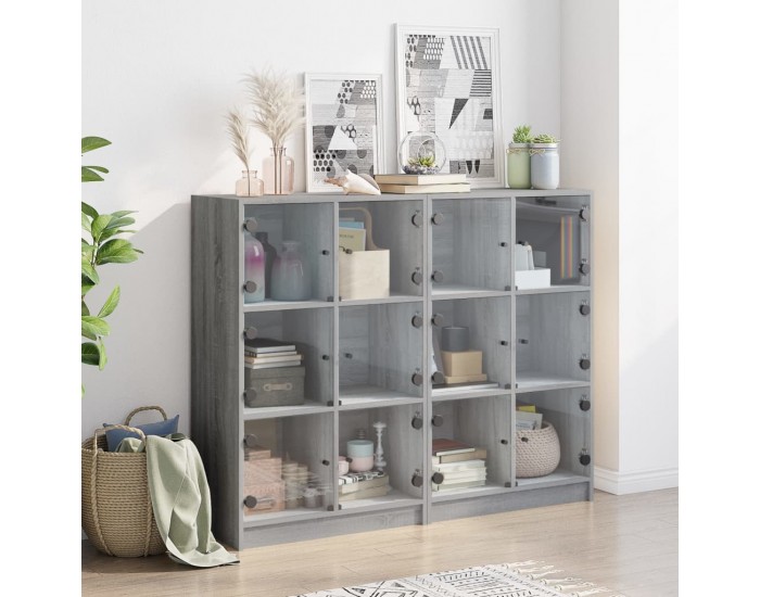 Sonata H Библиотека с врати сив сонома 136x37x109 см инженерно дърво