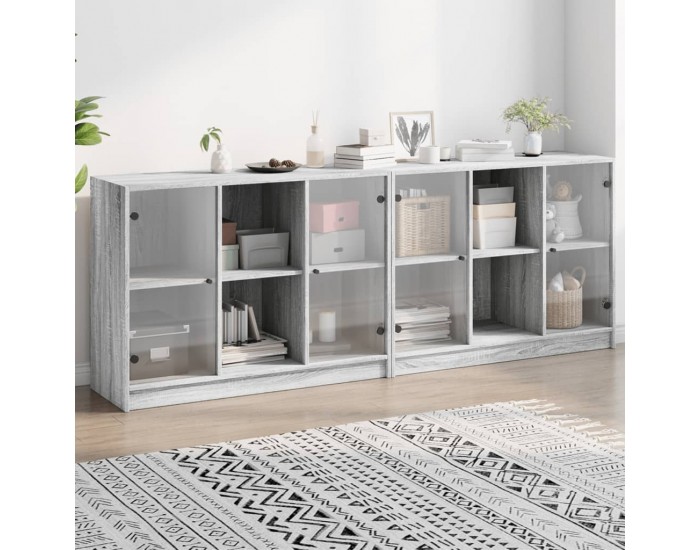 Sonata H Библиотека с врати сив сонома 204x37x75 см инженерно дърво