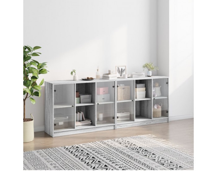 Sonata H Библиотека с врати сив сонома 204x37x75 см инженерно дърво