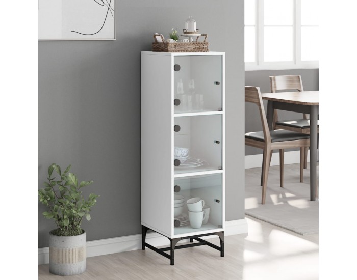 Sonata H Висок шкаф със стъклени врати, бял, 35x37x120 см