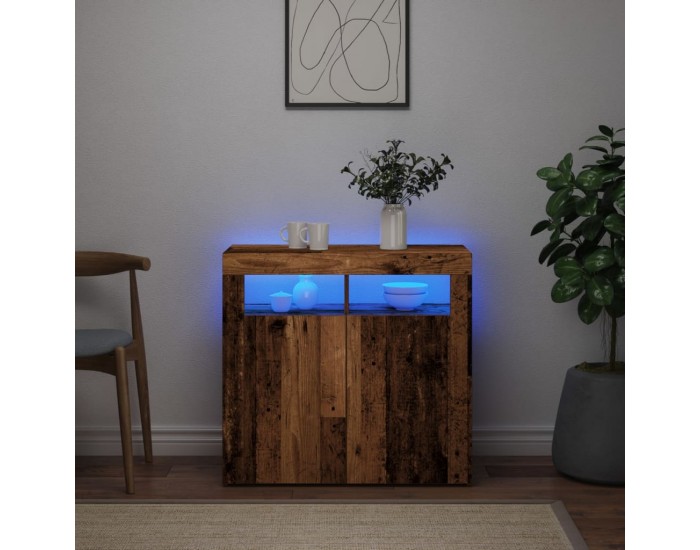 Sonata H Сайдборд с LED светлини старо дърво 80x35x75 см инженерно дърво Sonata H Сайдборд с LED светлини старо дърво 80x35x75 см инженерно дърво
