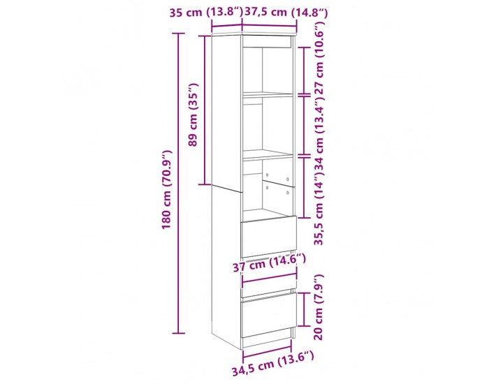 Sonata H Highboard Artisan Дъб 37,5x35x180 cm Инженерна дървесина
