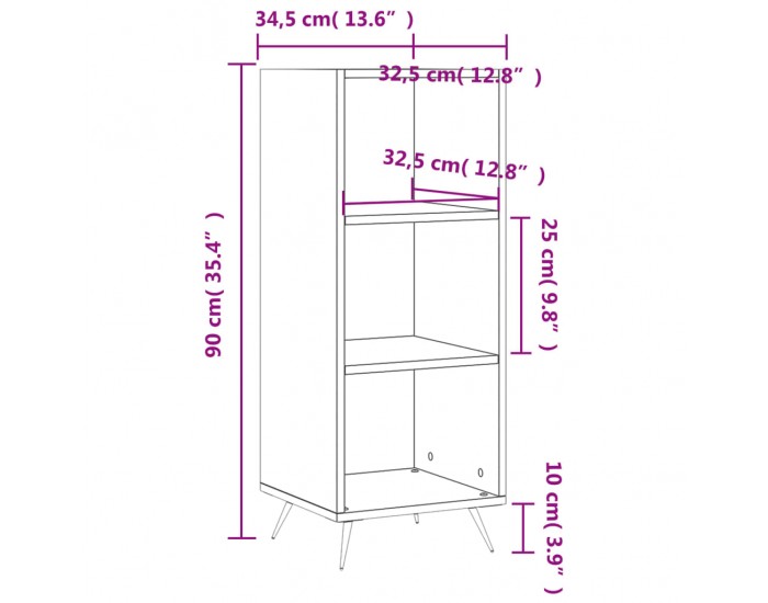 Sonata H Шкаф с рафтове, сив сонома, 34,5x32,5x90 см, инженерно дърво