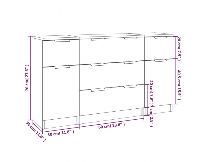 Sonata H Бюфет от 3 части, сив сонома, инженерно дърво
