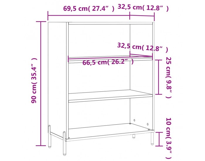Sonata H Шкаф с рафтове, черен, 69,5x32,5x90 см, инженерно дърво