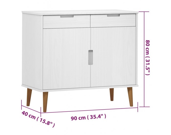 Sonata H Сайдборд MOLDE бял 90x40x80 см бор масив Sonata H Сайдборд MOLDE бял 90x40x80 см бор масив
